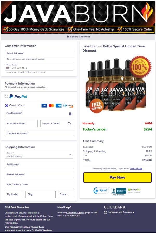 JavaBurn Official Website Secure Order Page